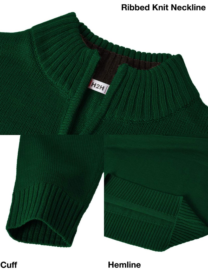 H2H Men's Quarter Zip Sweater Slim Fit Casual Knitted Turtleneck Pullover Mock Neck Polo Sweater Green US L/Asia XL (KMOSWL021) - Image 5